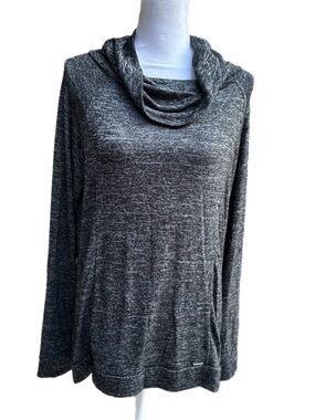 NWOT Hello Mello Cowl Turtleneck Sweater Long Sleeve Pockets Heather Gray Black